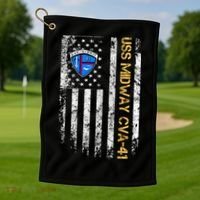 Uss Midway Cvafunny Gift41 Aircraft Carrier Veteran Flag Veterans Day Gift Golf Towel thumb 1