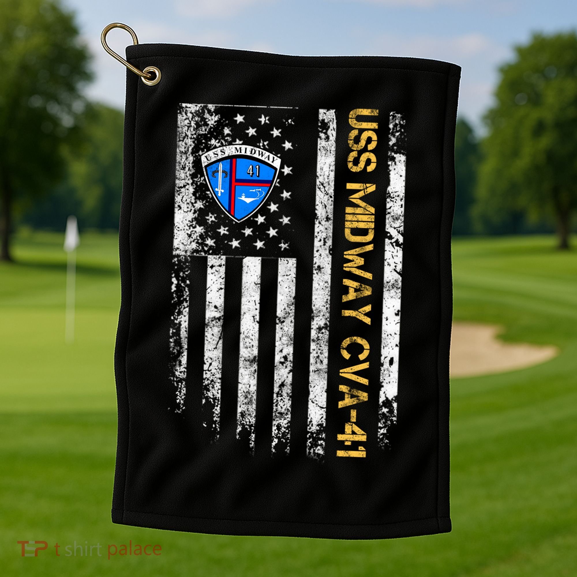 Uss Midway Cvafunny Gift41 Aircraft Carrier Veteran Flag Veterans Day Gift Golf Towel