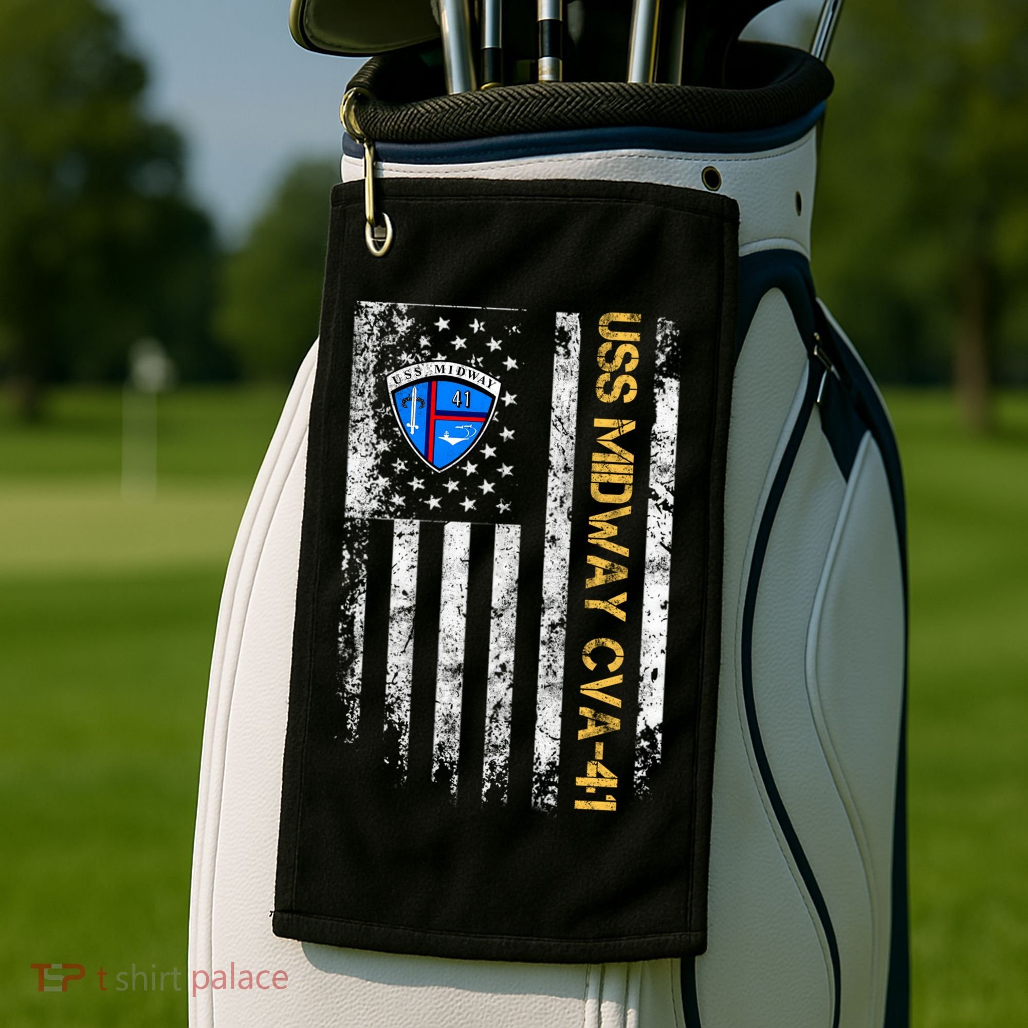 Uss Midway Cvafunny Gift41 Aircraft Carrier Veteran Flag Veterans Day Gift Golf Towel