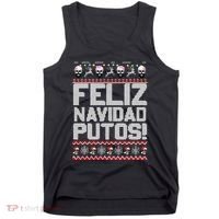 Ugly Mexican Christmas Sweater Feliz Navidad Putos Funny Tank Top thumb 0