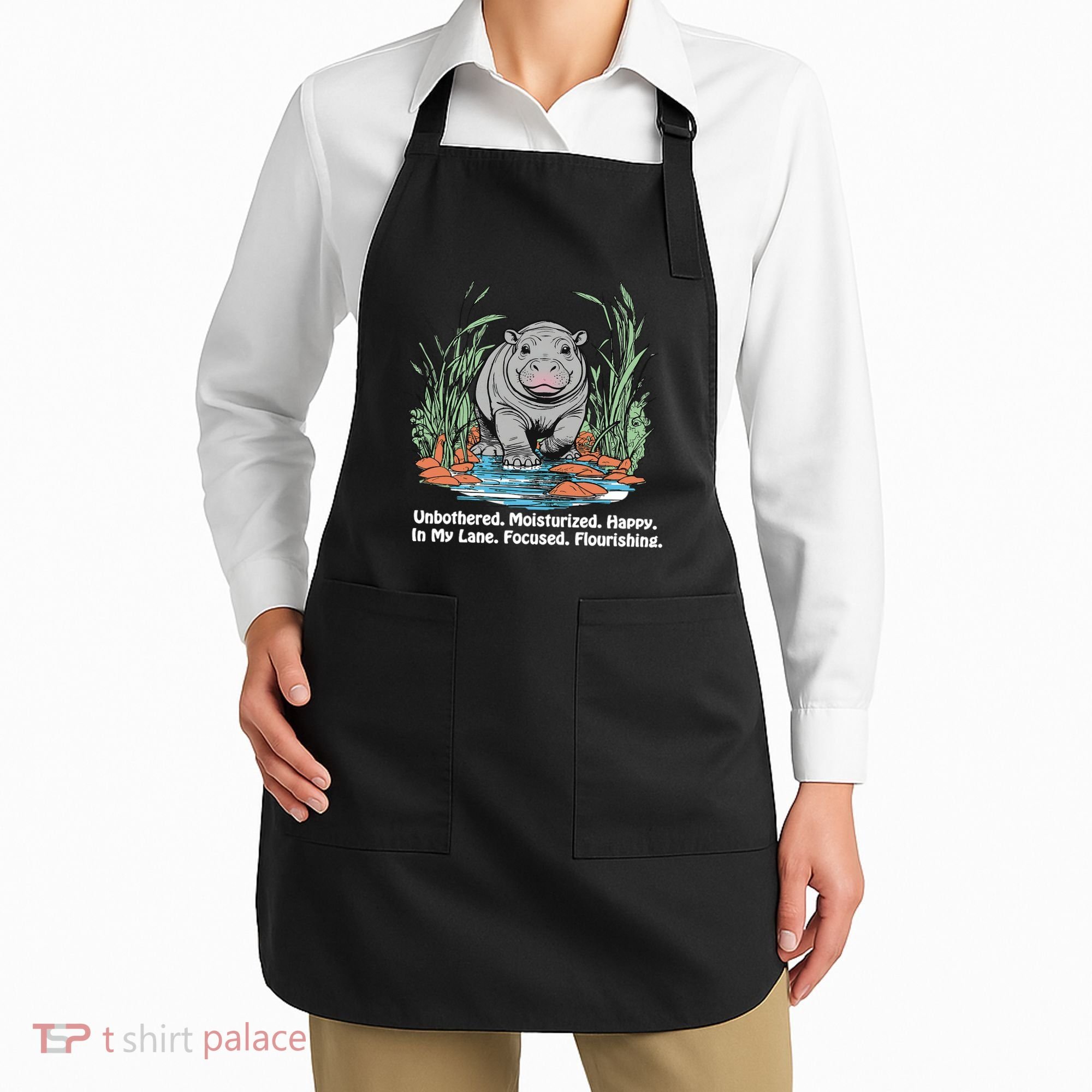 Unbothered Moo Deng Bouncy Pig Meme Cute Baby Hippo Viral Apron