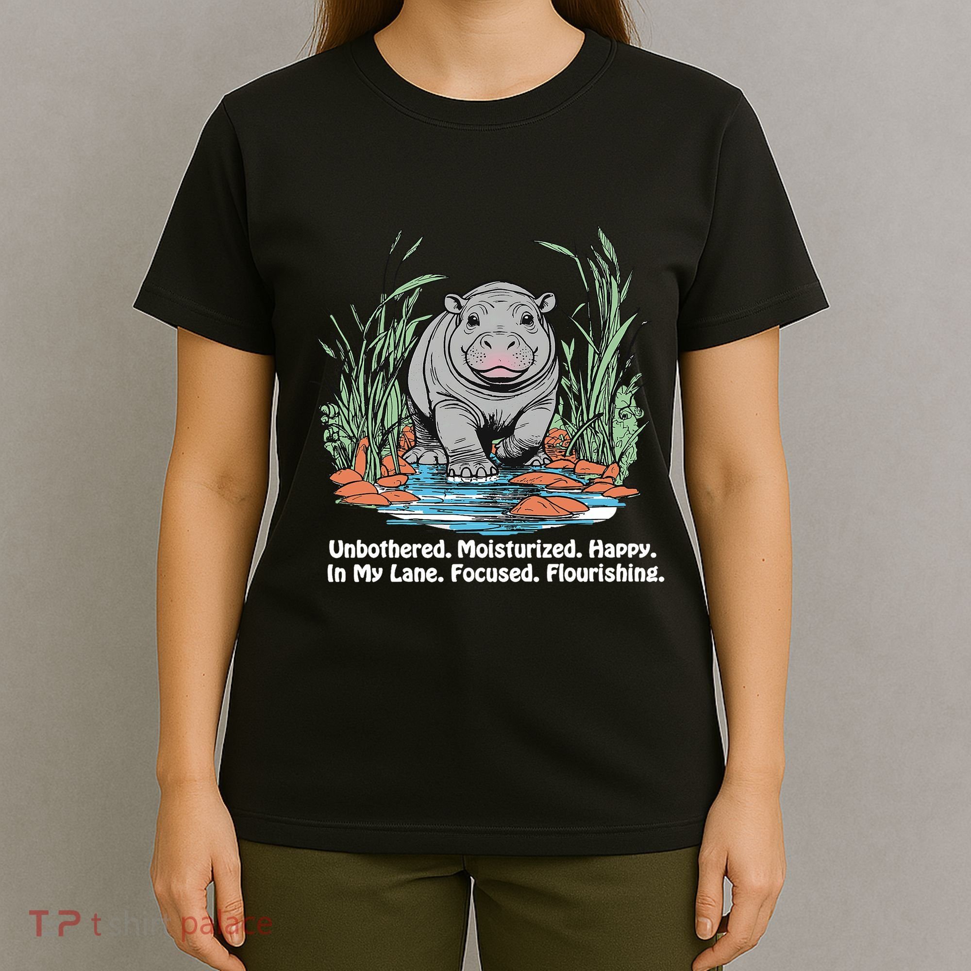 Unbothered Moo Deng Bouncy Pig Meme Cute Baby Hippo Viral T-Shirt