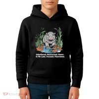 Unbothered Moo Deng Bouncy Pig Meme Cute Baby Hippo Viral Kids Hoodie thumb 4