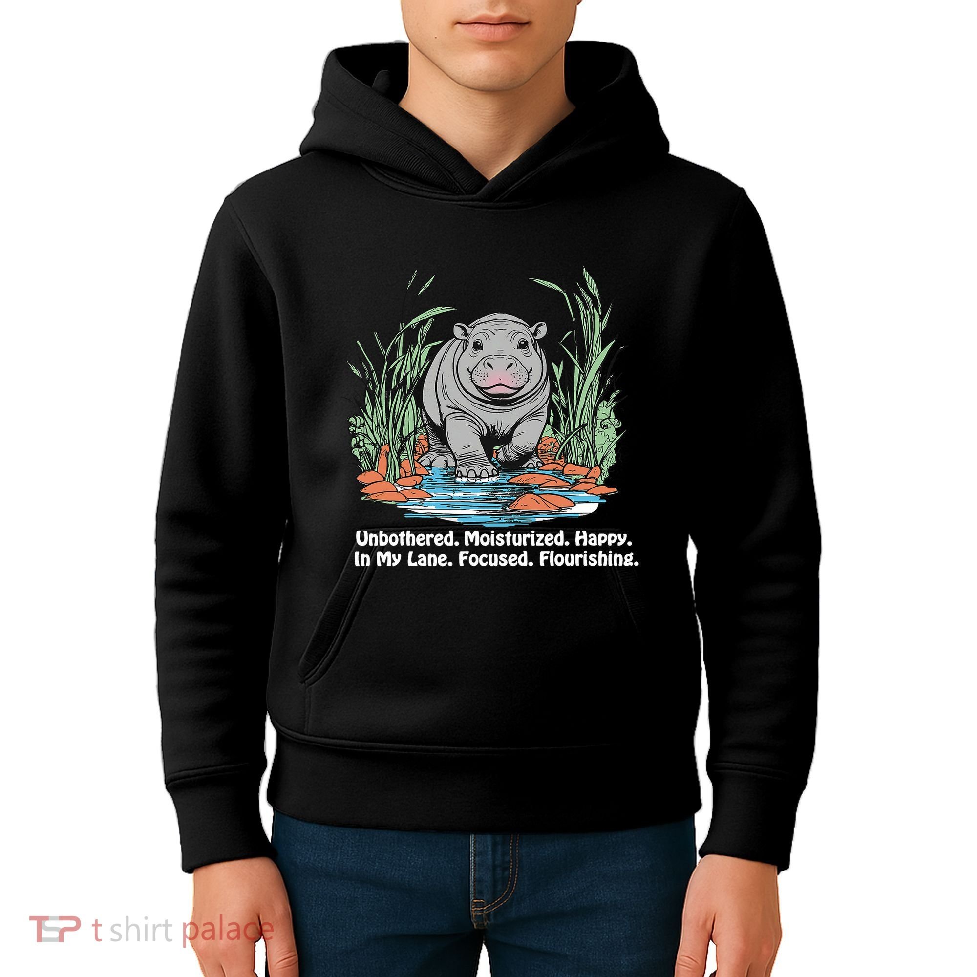 Unbothered Moo Deng Bouncy Pig Meme Cute Baby Hippo Viral Kids Hoodie