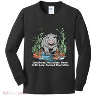 Unbothered Moo Deng Bouncy Pig Meme Cute Baby Hippo Viral Kids Long Sleeve Shirt thumb 0