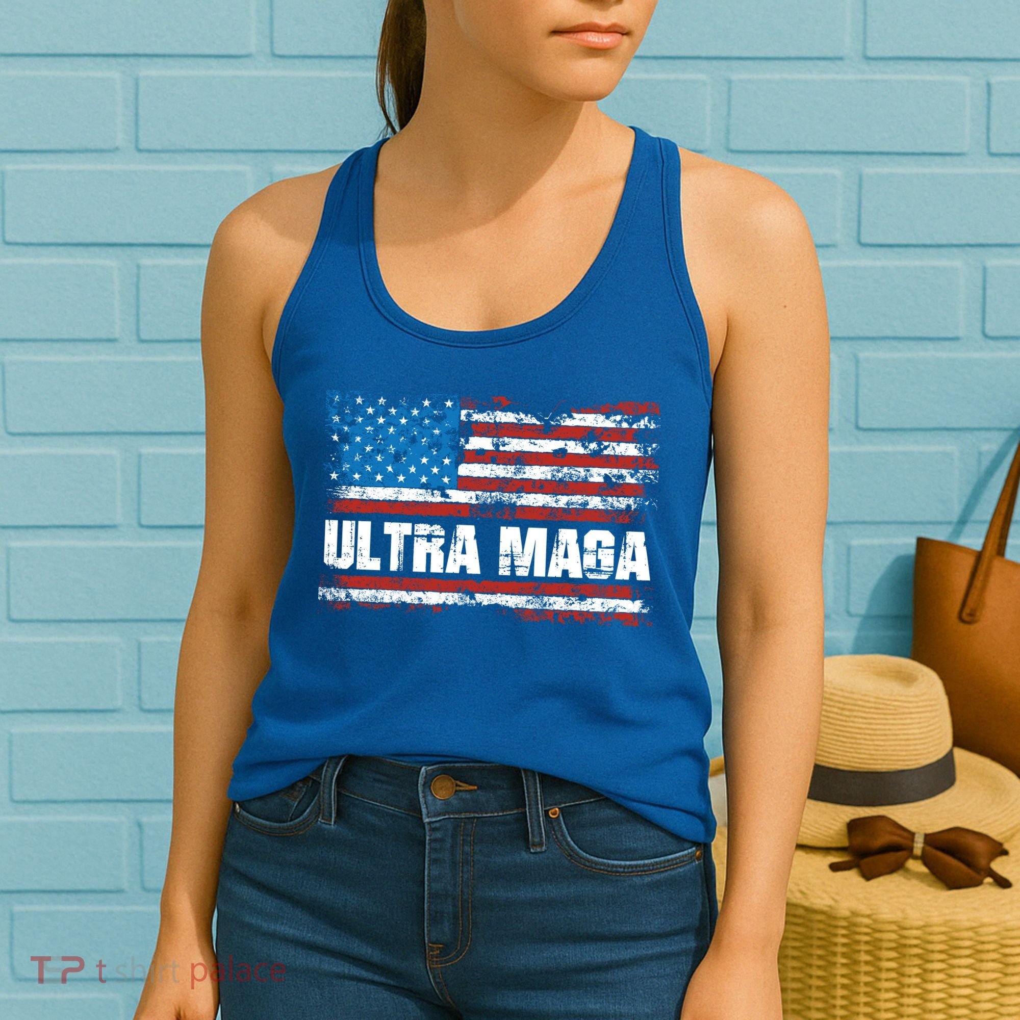 Ultra MAGA Distressed United States Of America USA Flag Women's Tank Top