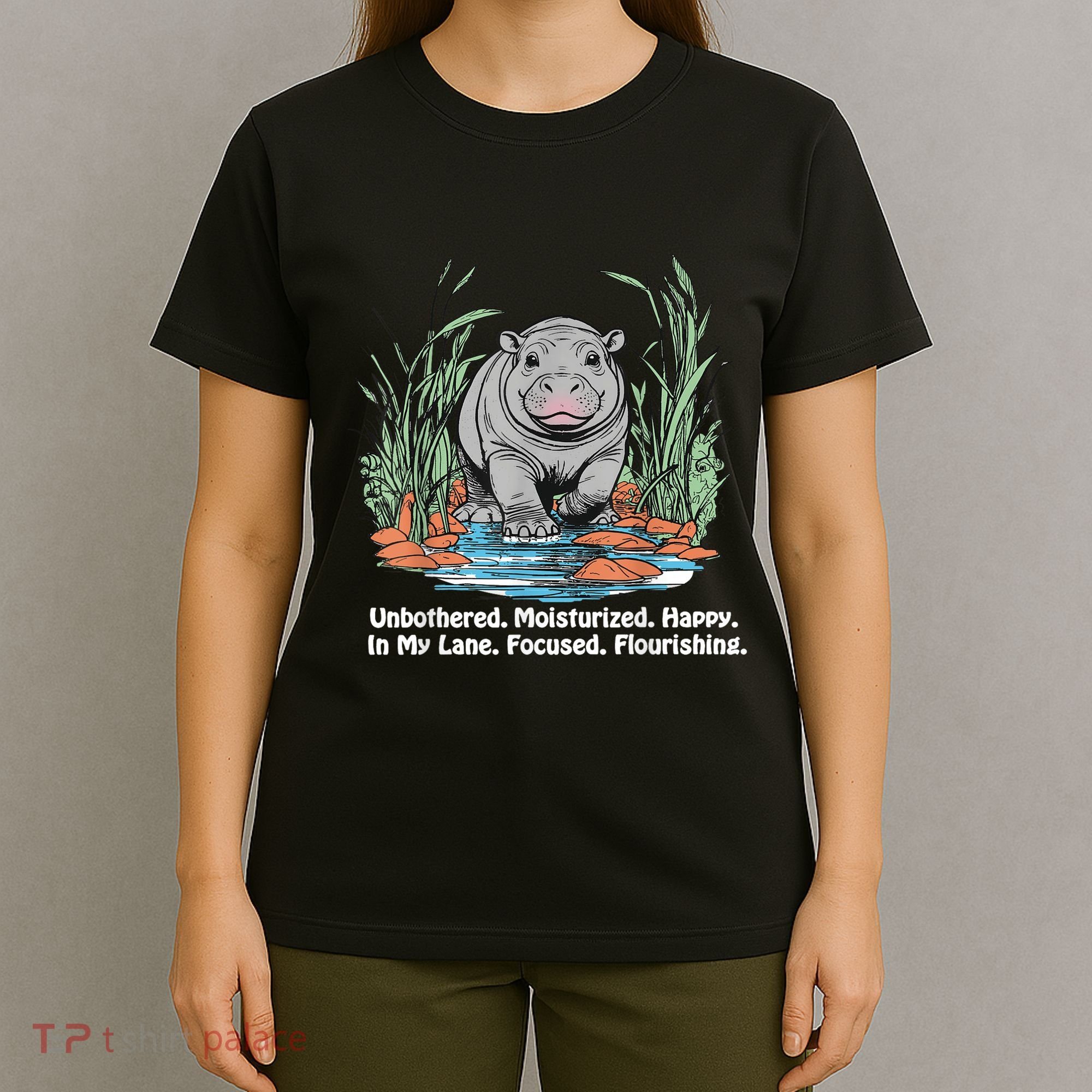 Unbothered Moo Deng Bouncy Pig Meme Cute Baby Hippo Viral T-Shirt