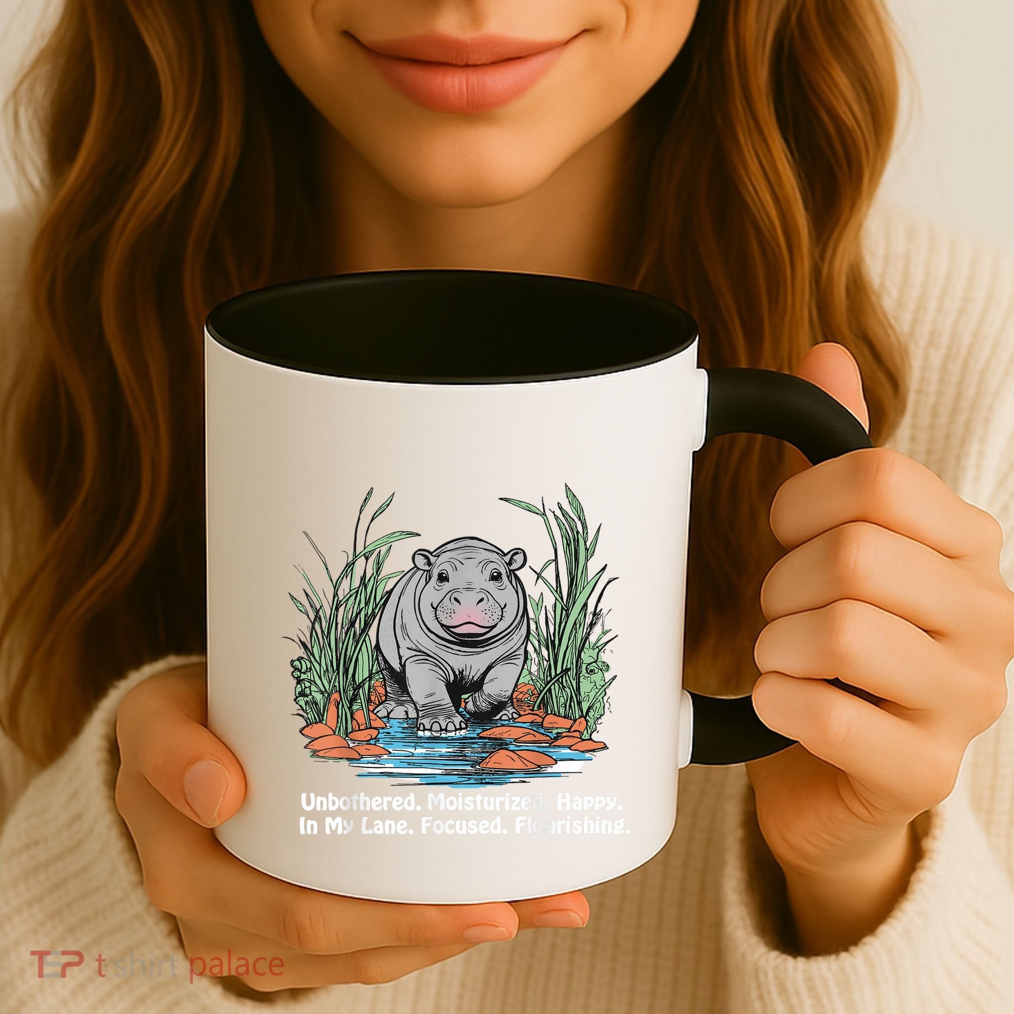 Unbothered Moo Deng Bouncy Pig Meme Cute Baby Hippo Viral Coffee Mug