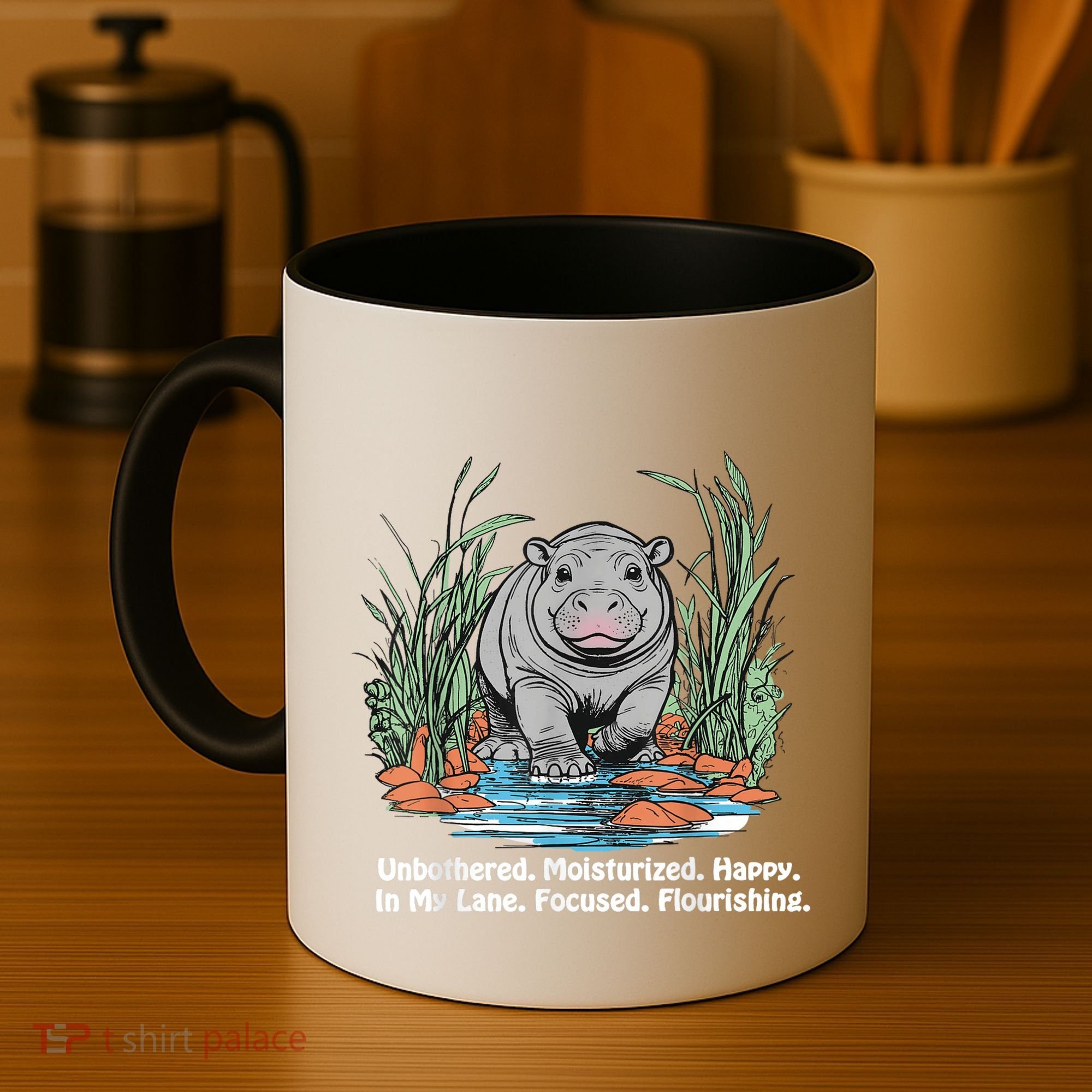 Unbothered Moo Deng Bouncy Pig Meme Cute Baby Hippo Viral Coffee Mug