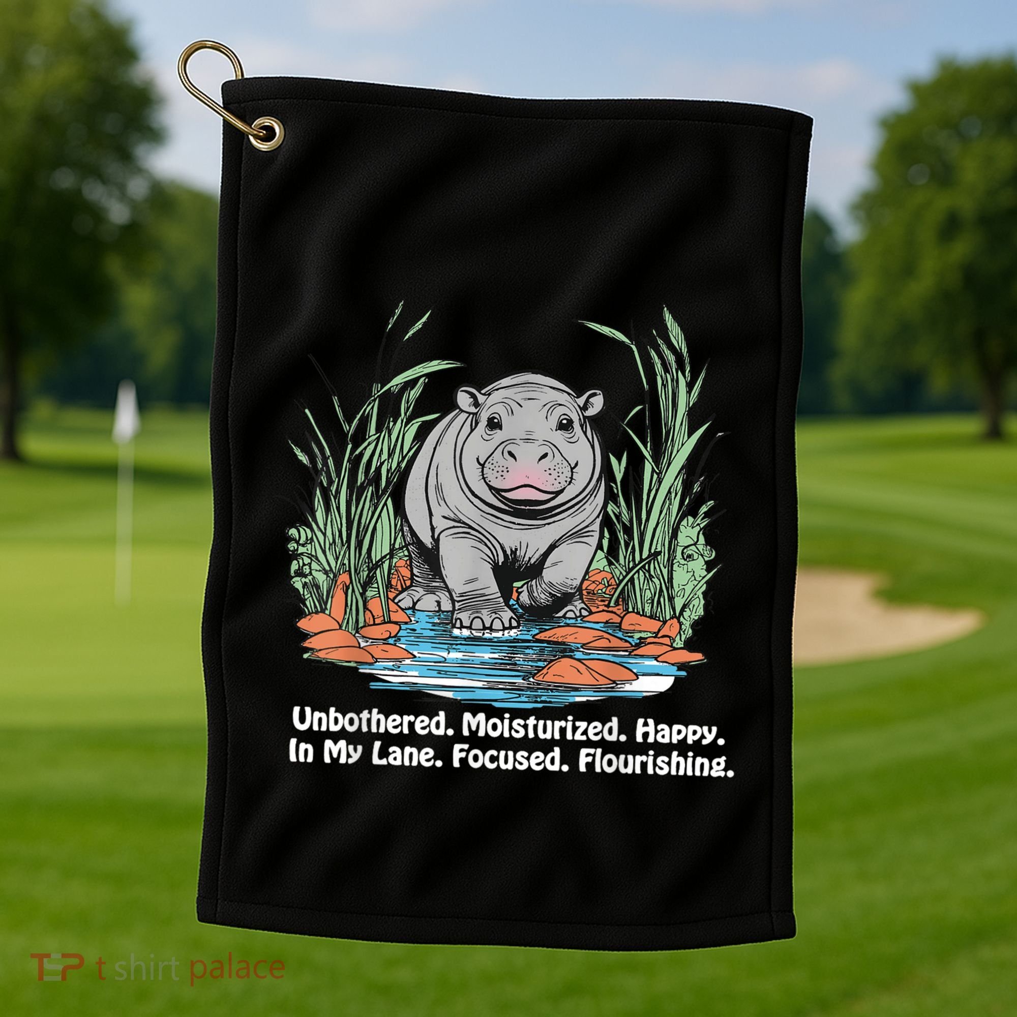 Unbothered Moo Deng Bouncy Pig Meme Cute Baby Hippo Viral Golf Towel