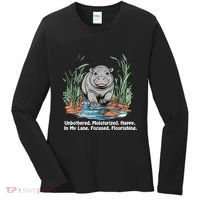 Unbothered Moo Deng Bouncy Pig Meme Cute Baby Hippo Viral Women's Long Sleeve Shirt thumb 0