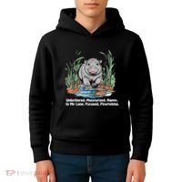 Unbothered Moo Deng Bouncy Pig Meme Cute Baby Hippo Viral Kids Hoodie thumb 4