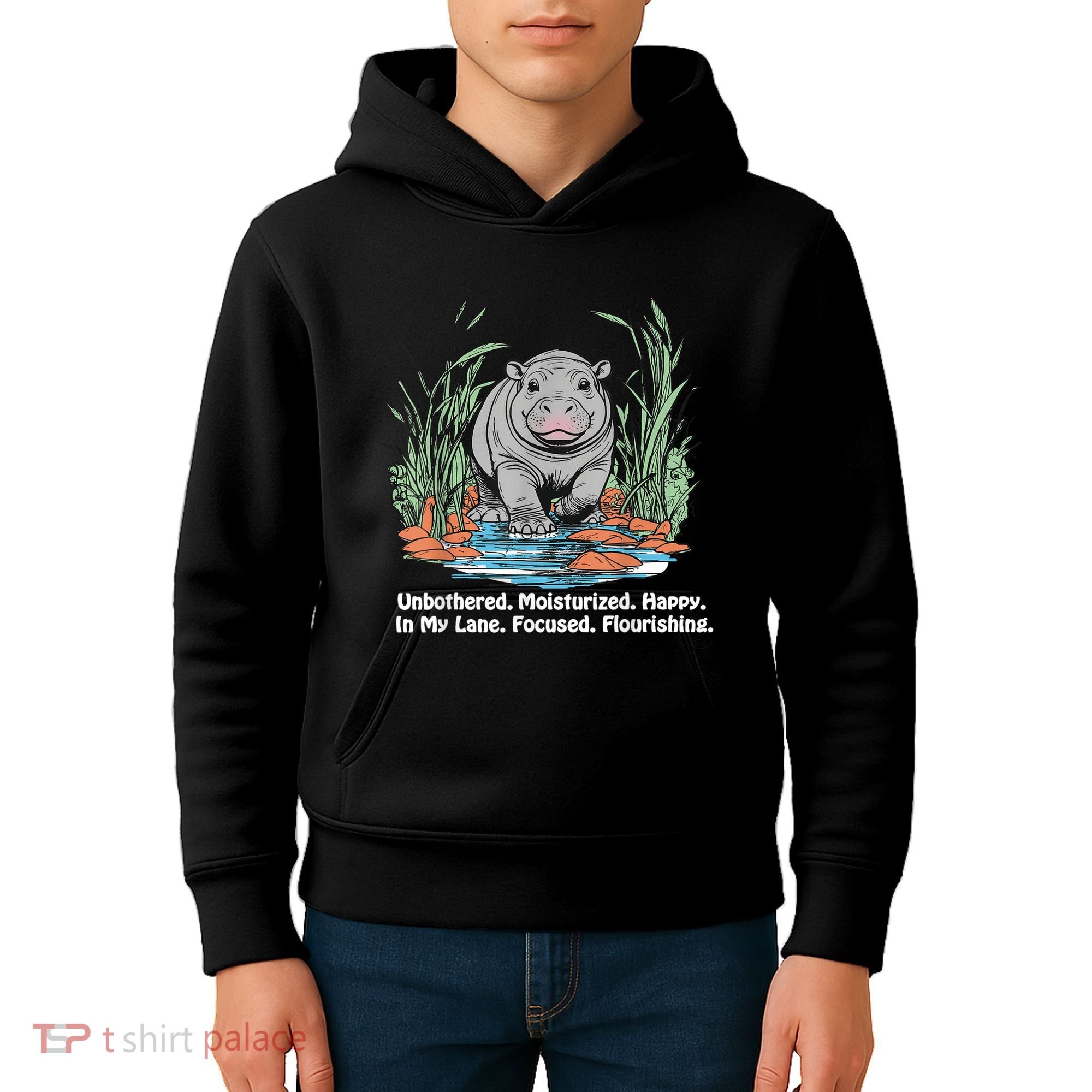 Unbothered Moo Deng Bouncy Pig Meme Cute Baby Hippo Viral Kids Hoodie