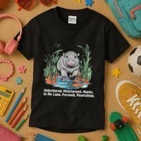 Unbothered Moo Deng Bouncy Pig Meme Cute Baby Hippo Viral Kids T-Shirt thumb 3
