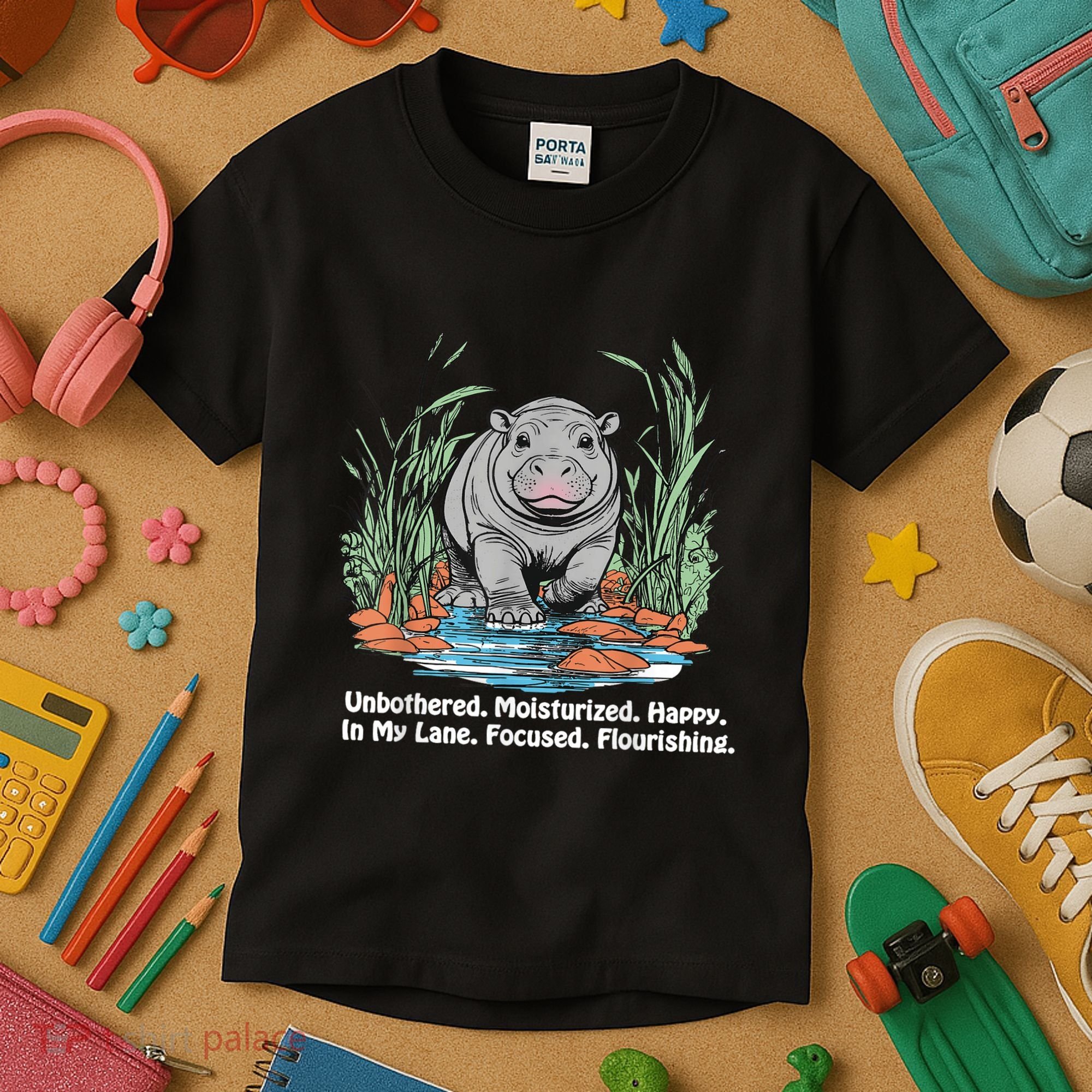 Unbothered Moo Deng Bouncy Pig Meme Cute Baby Hippo Viral Kids T-Shirt