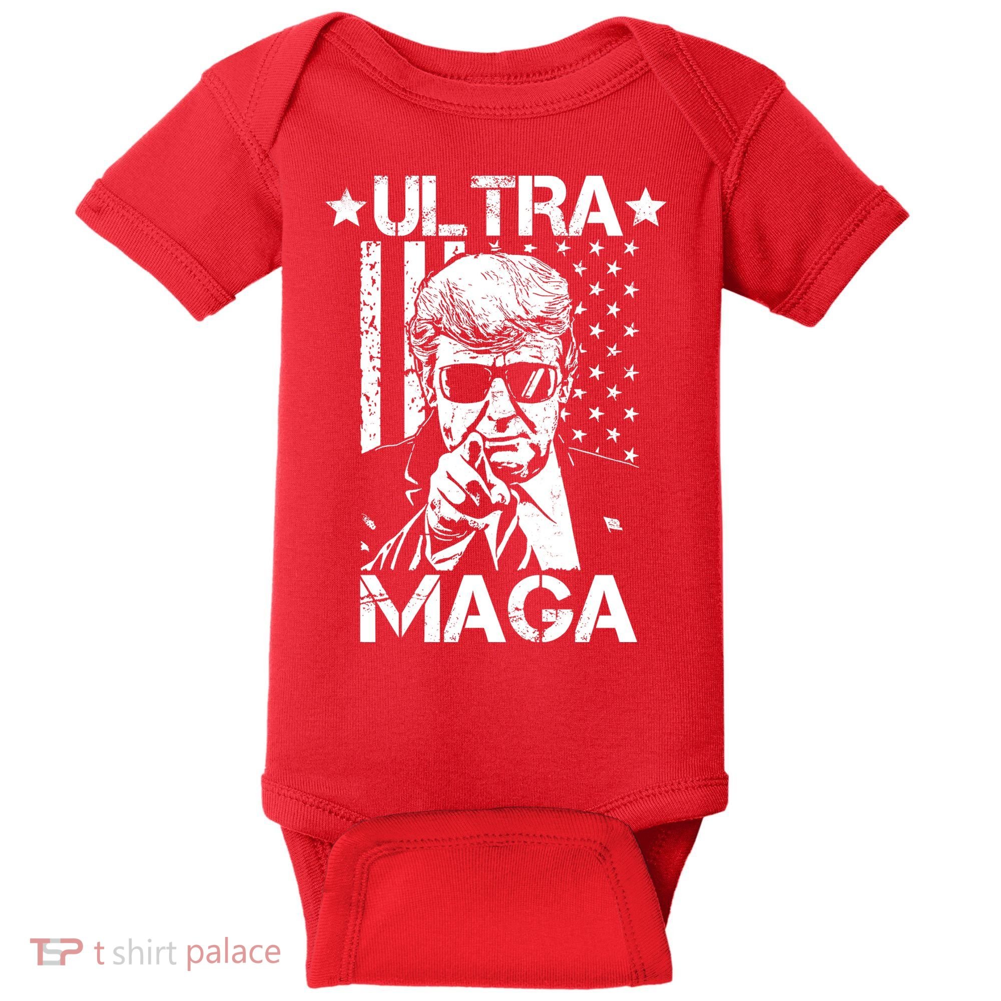 Ultra Maga Donald Trump USA Flag Baby Bodysuit