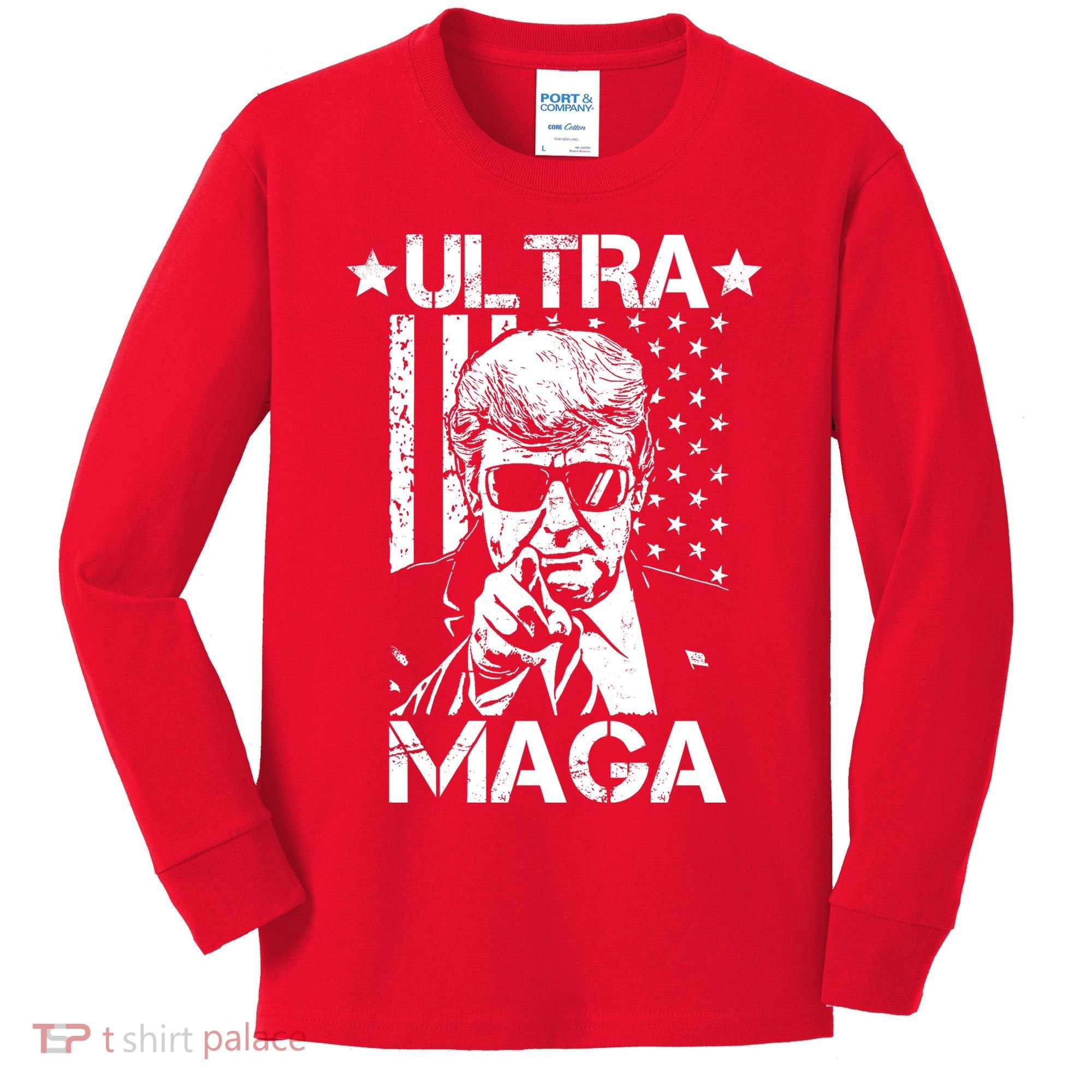 Ultra Maga Donald Trump USA Flag Kids Long Sleeve Shirt