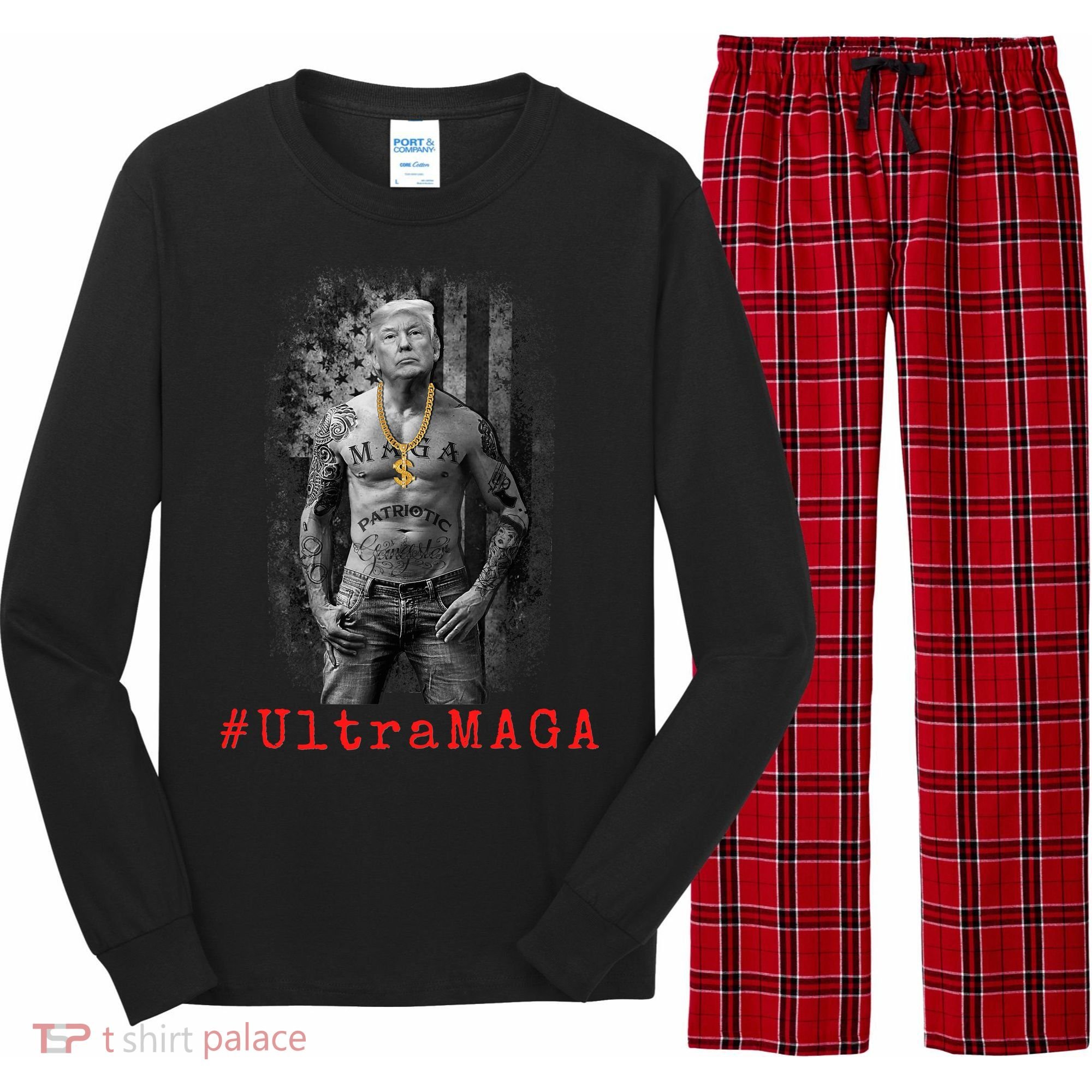 Ultra MAGA Funny Conservative Anti Biden Long Sleeve Pajama Set