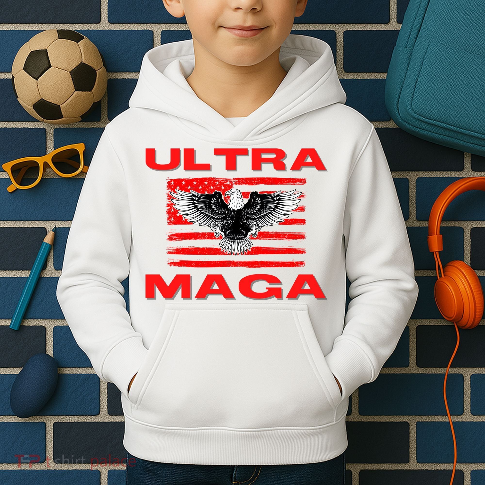 Ultra MAGA Conservative US Flag Kids Hoodie