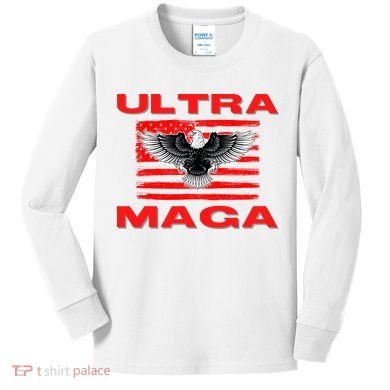 Ultra MAGA Conservative US Flag Kids Long Sleeve Shirt
