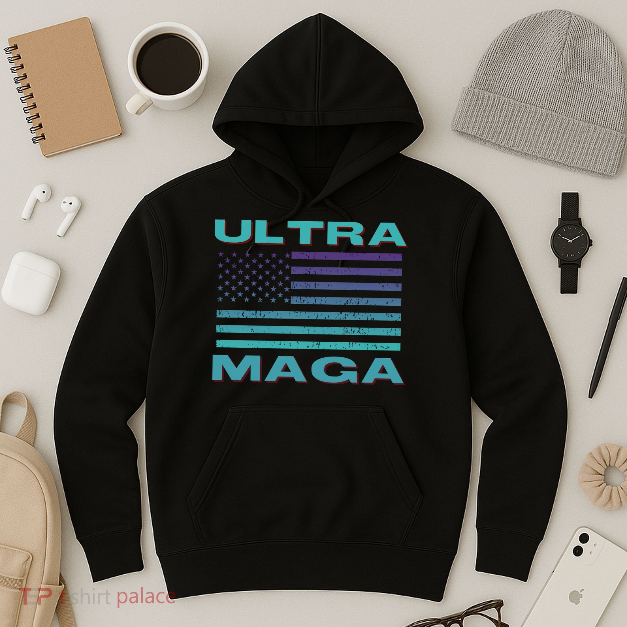 Ultra MAGA Conservative US Flag Hoodie