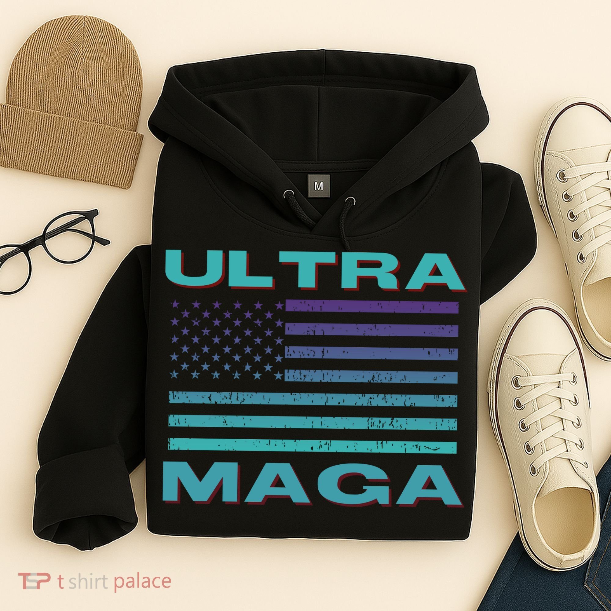 Ultra MAGA Conservative US Flag Hoodie