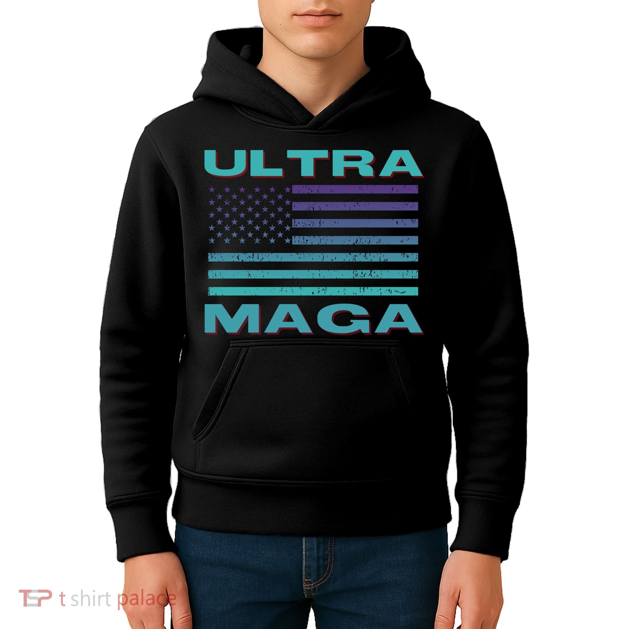 Ultra MAGA Conservative US Flag Kids Hoodie