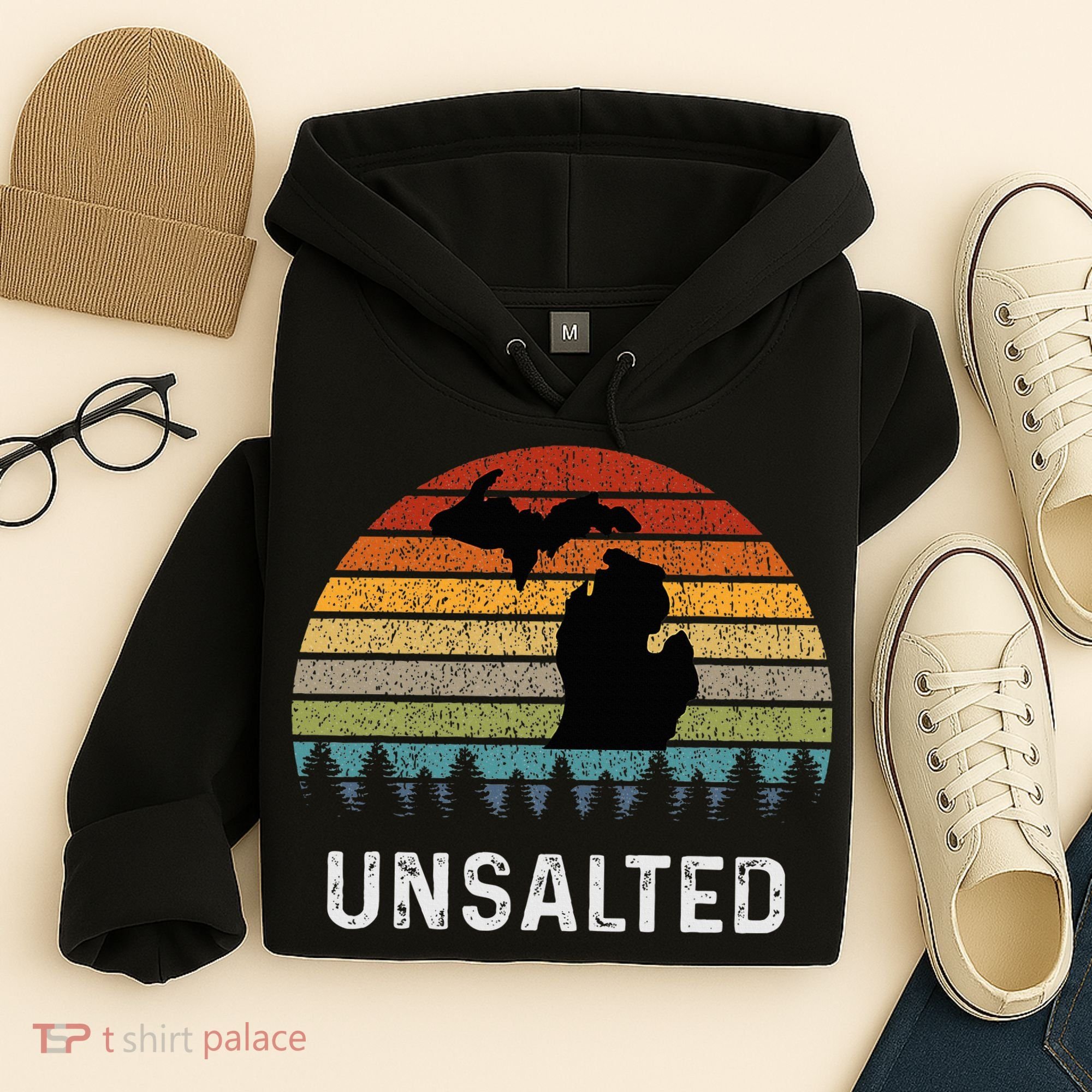 Unsalted Michigan Great Lakes Mi Retro Hoodie