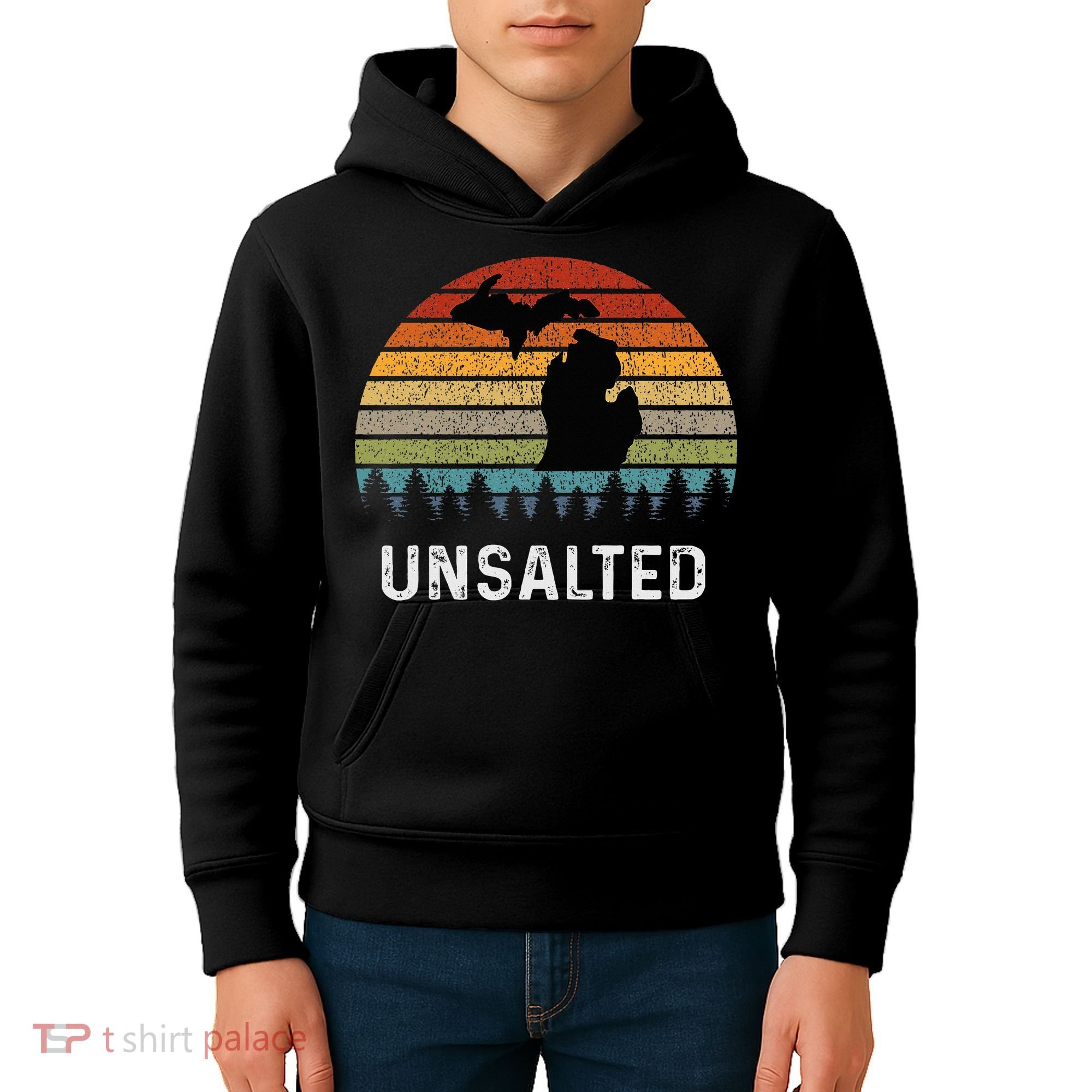 Unsalted Michigan Great Lakes Mi Retro Kids Hoodie