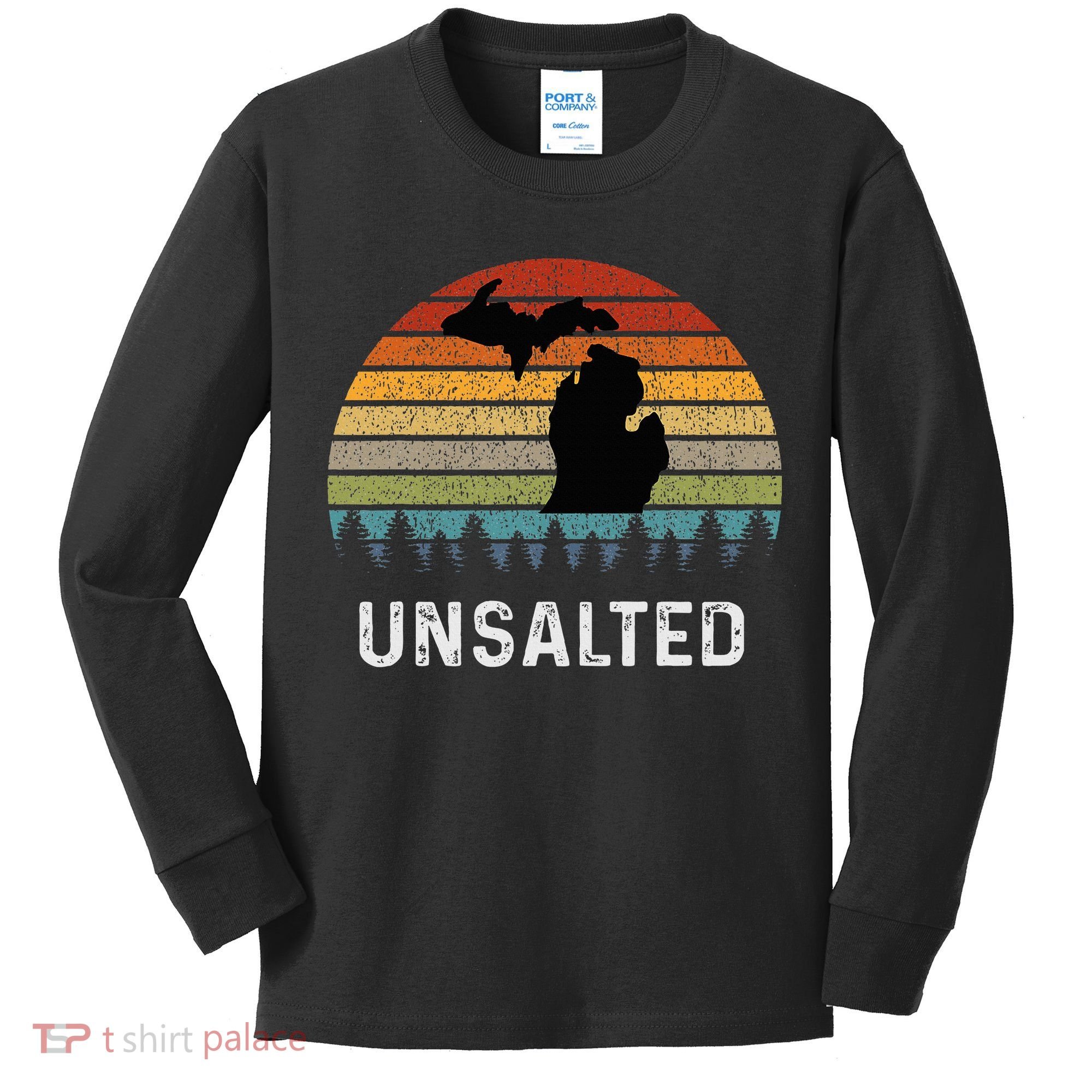 Unsalted Michigan Great Lakes Mi Retro Kids Long Sleeve Shirt