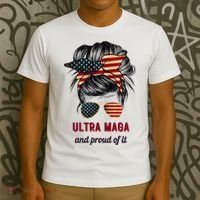 Ultra Maga Mama Girl Gift Proud Messy Bun American Flag Cute Gift T-Shirt thumb 3
