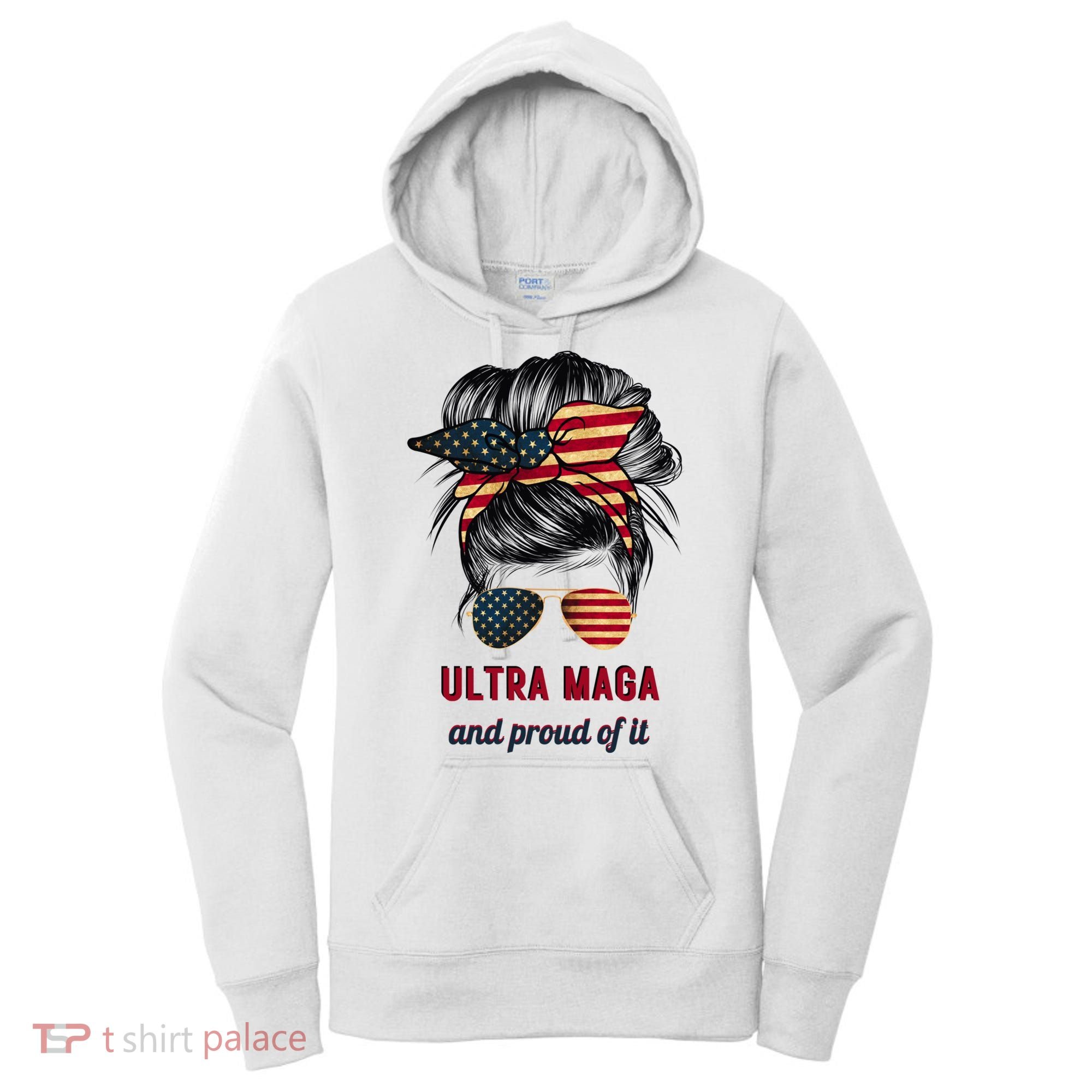Ultra Maga Mama Girl Gift Proud Messy Bun American Flag Cute Gift Women's Hoodie