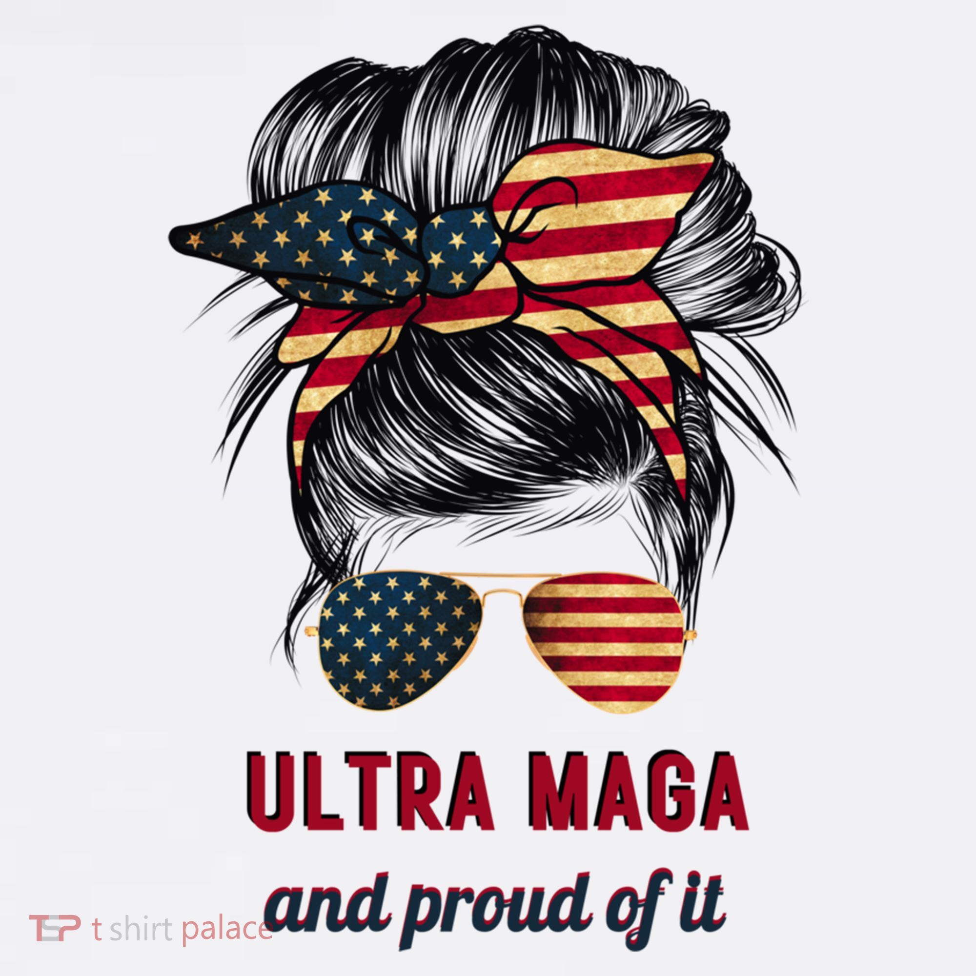 Ultra Maga Mama Girl Gift Proud Messy Bun American Flag Cute Gift Women's Hoodie