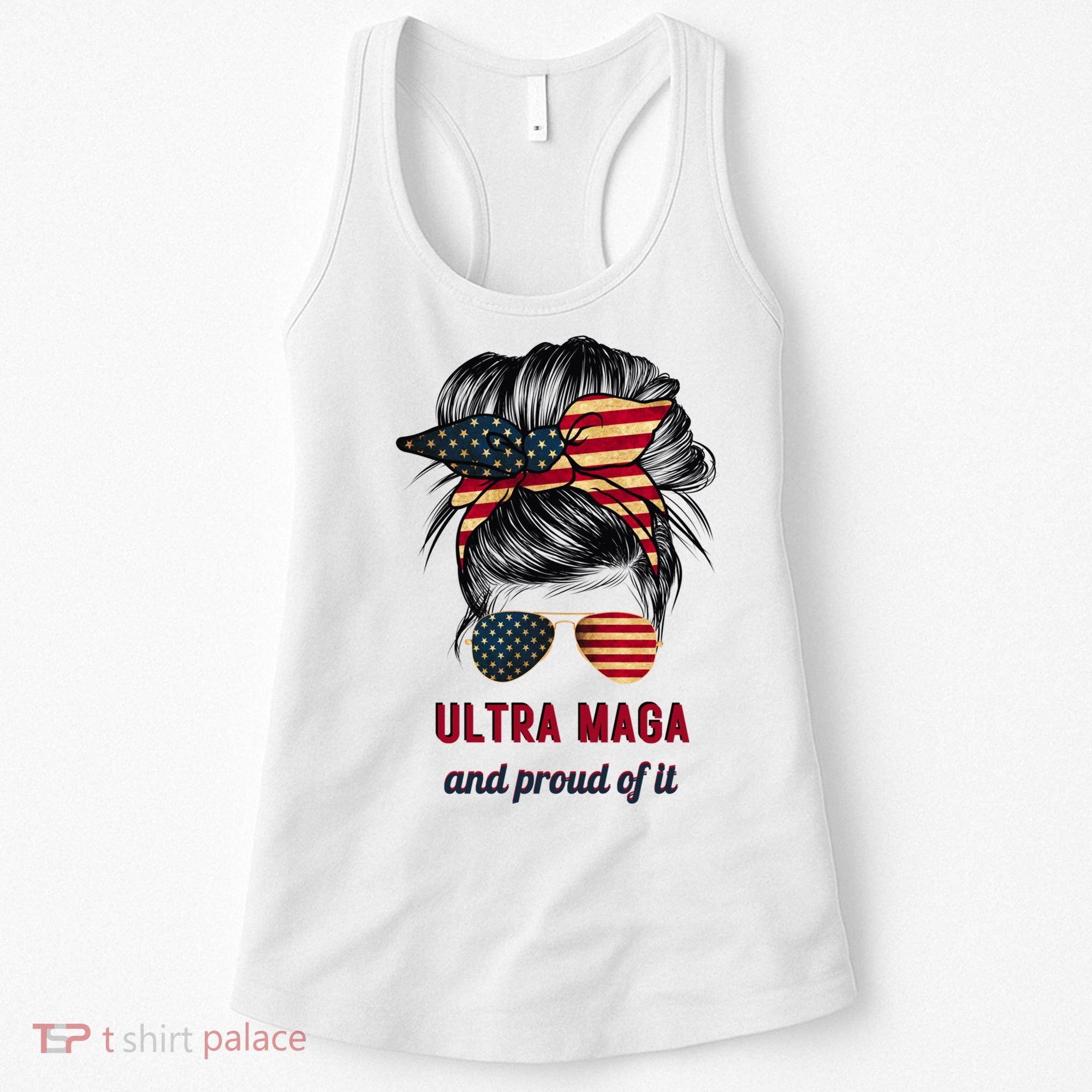 Ultra Maga Mama Girl Gift Proud Messy Bun American Flag Cute Gift Women's Tank Top