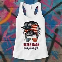 Ultra Maga Mama Girl Gift Proud Messy Bun American Flag Cute Gift Women's Tank Top thumb 3