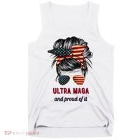 Ultra Maga Mama Girl Gift Proud Messy Bun American Flag Cute Gift Tank Top thumb 0