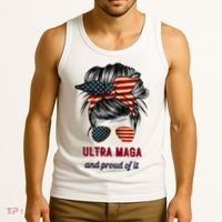 Ultra Maga Mama Girl Gift Proud Messy Bun American Flag Cute Gift Tank Top thumb 3