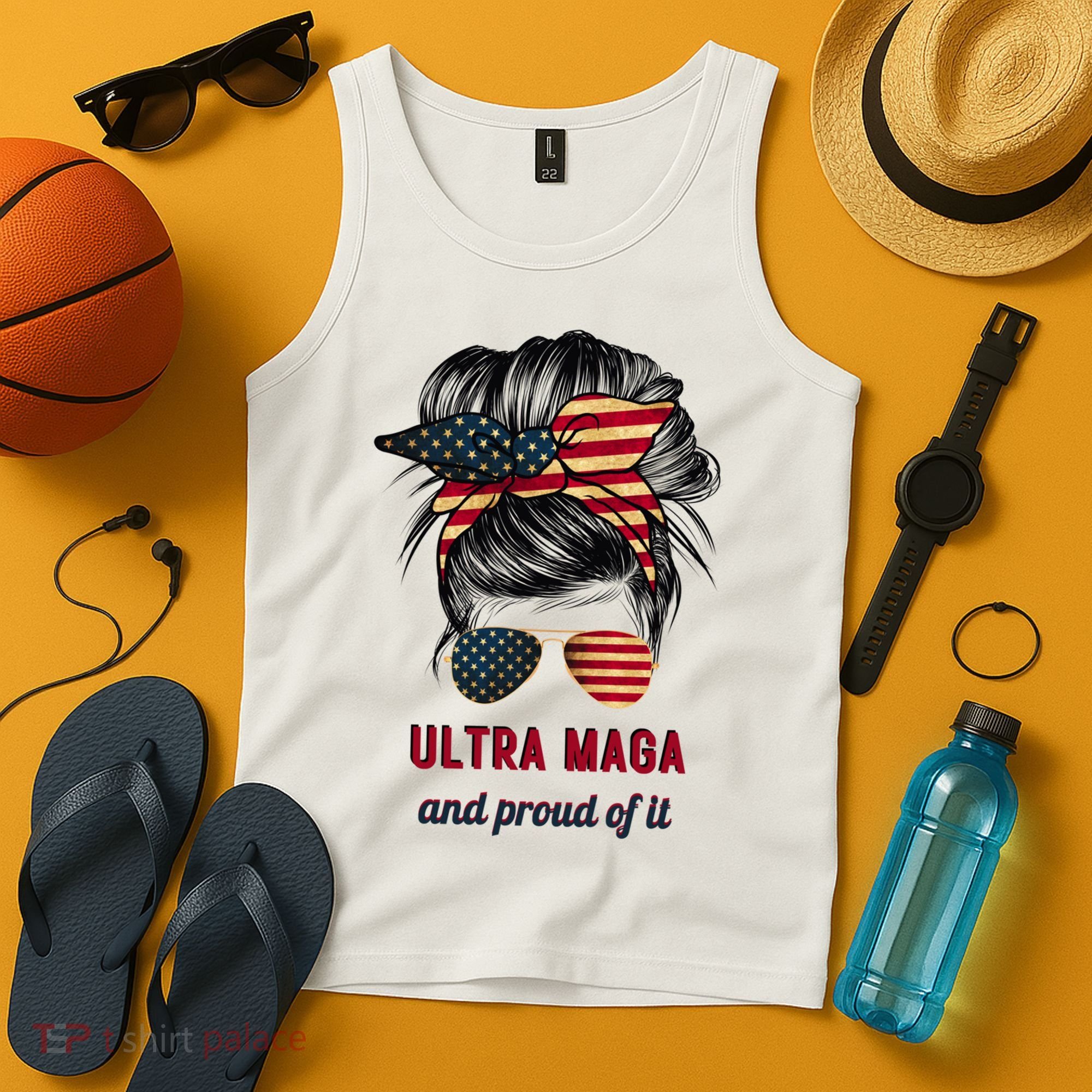 Ultra Maga Mama Girl Gift Proud Messy Bun American Flag Cute Gift Tank Top