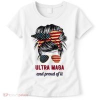 Ultra Maga Mama Girl Gift Proud Messy Bun American Flag Cute Gift Women's T-Shirt thumb 0