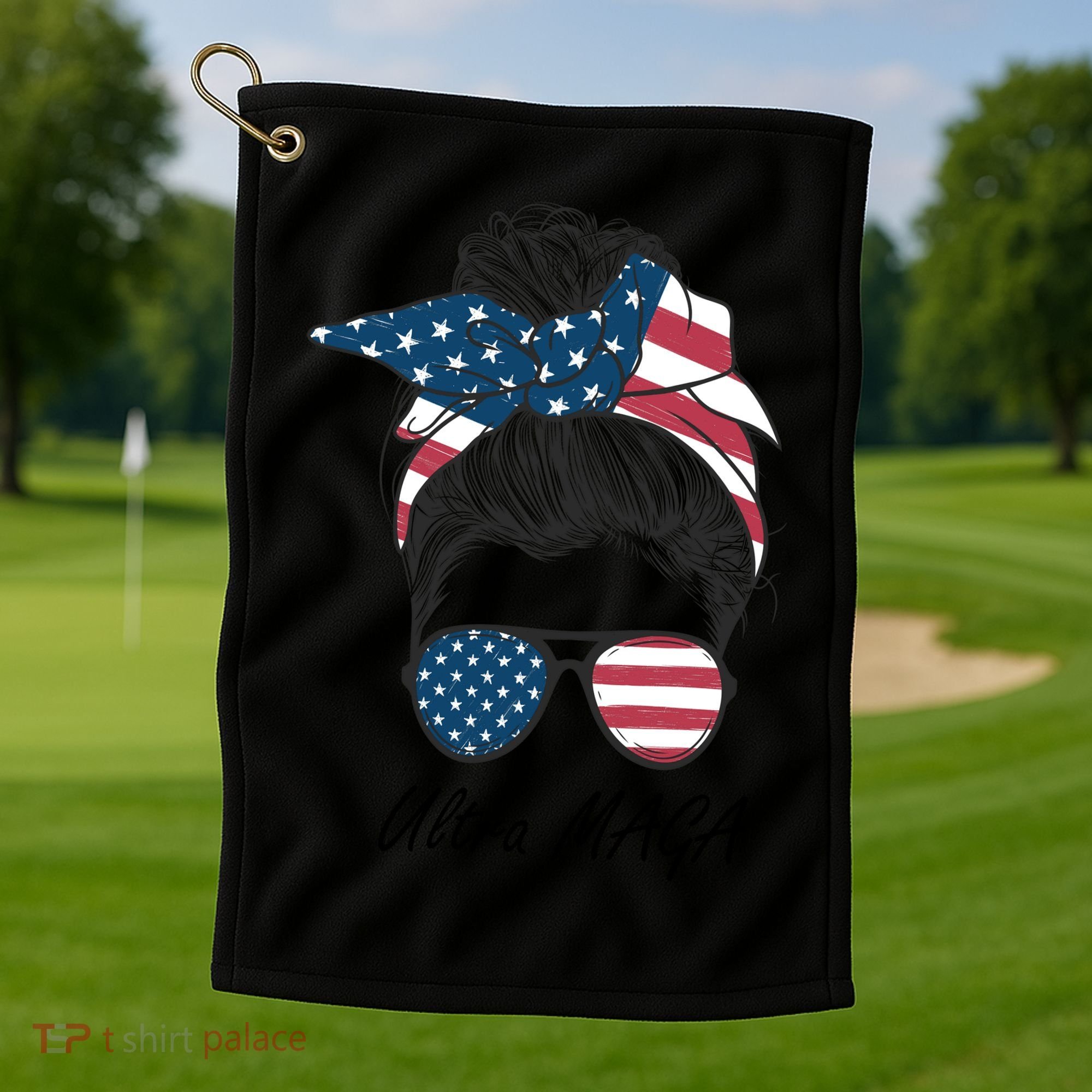 Ultra MAGA Messy Bun Parody Trump 2024 Anti Biden Golf Towel