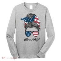 Ultra MAGA Messy Bun Parody Trump 2024 Anti Biden Long Sleeve Shirt thumb 0