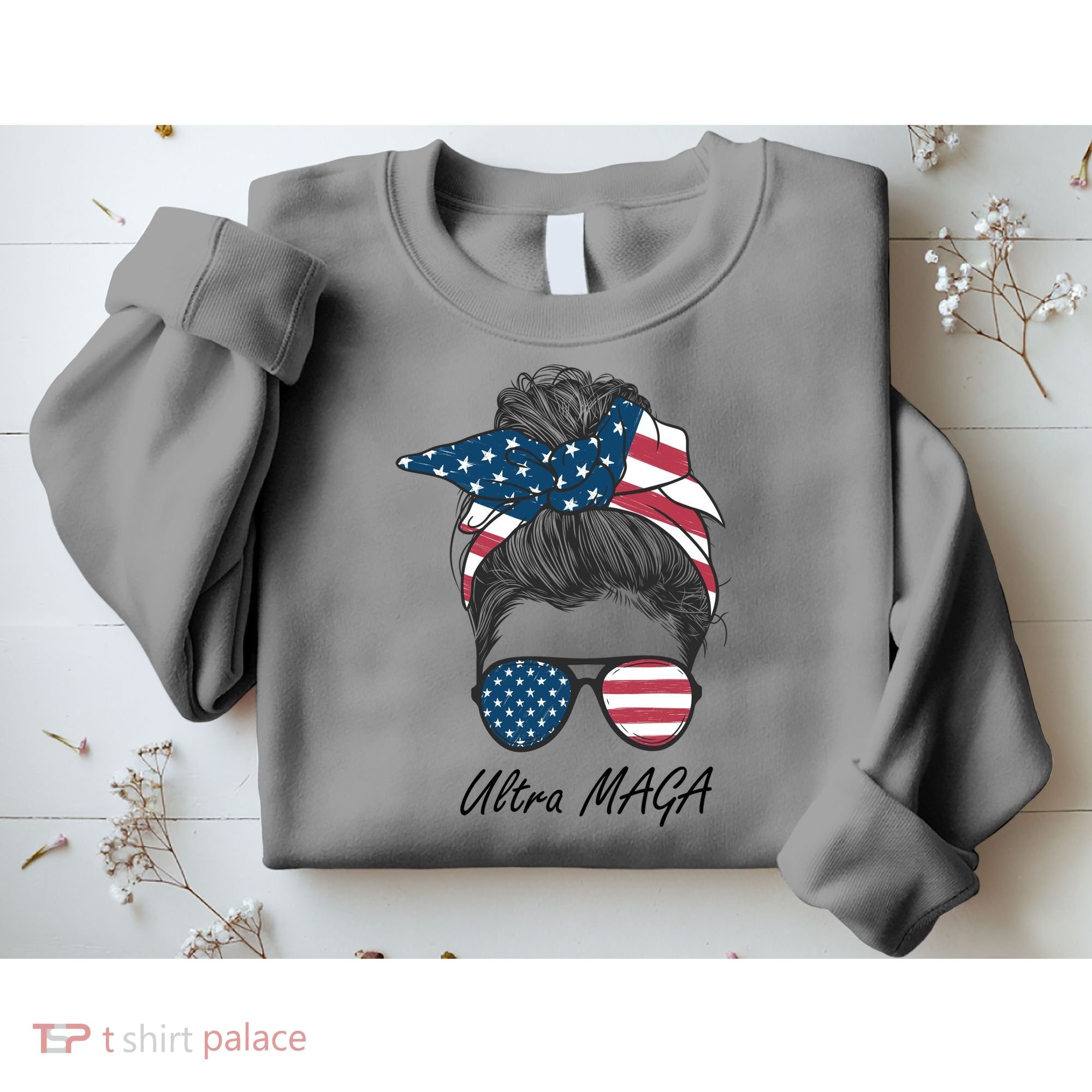 Ultra MAGA Messy Bun Parody Trump 2024 Anti Biden Sweatshirt