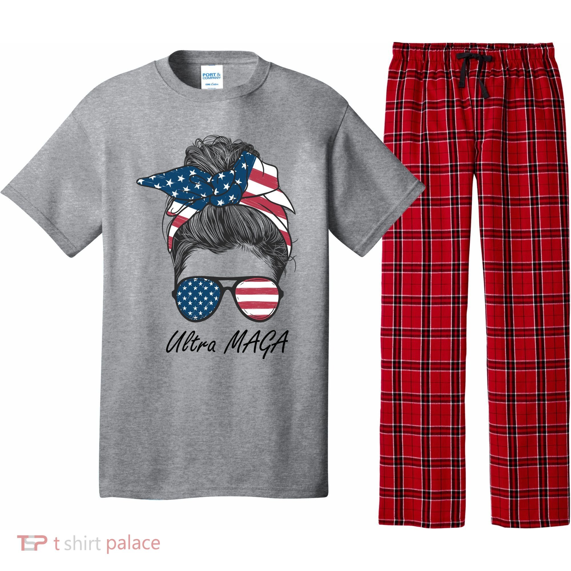 Ultra MAGA Messy Bun Parody Trump 2024 Anti Biden Pajama Set