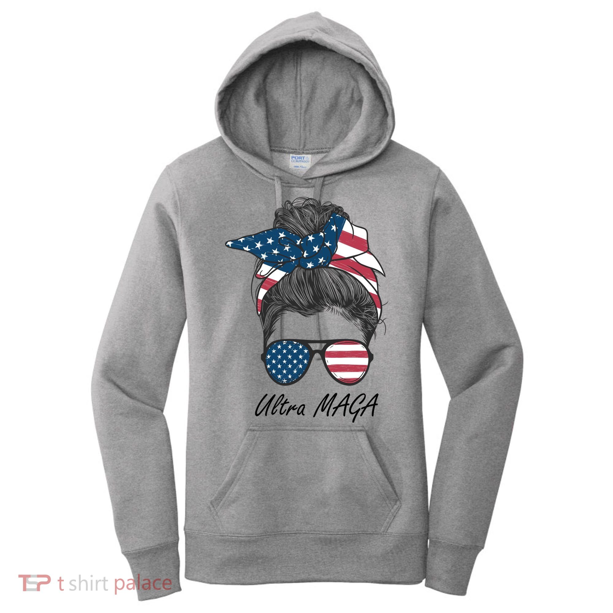 Ultra MAGA Messy Bun Parody Trump 2024 Anti Biden Women's Hoodie