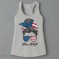 Ultra MAGA Messy Bun Parody Trump 2024 Anti Biden Women's Tank Top thumb 3