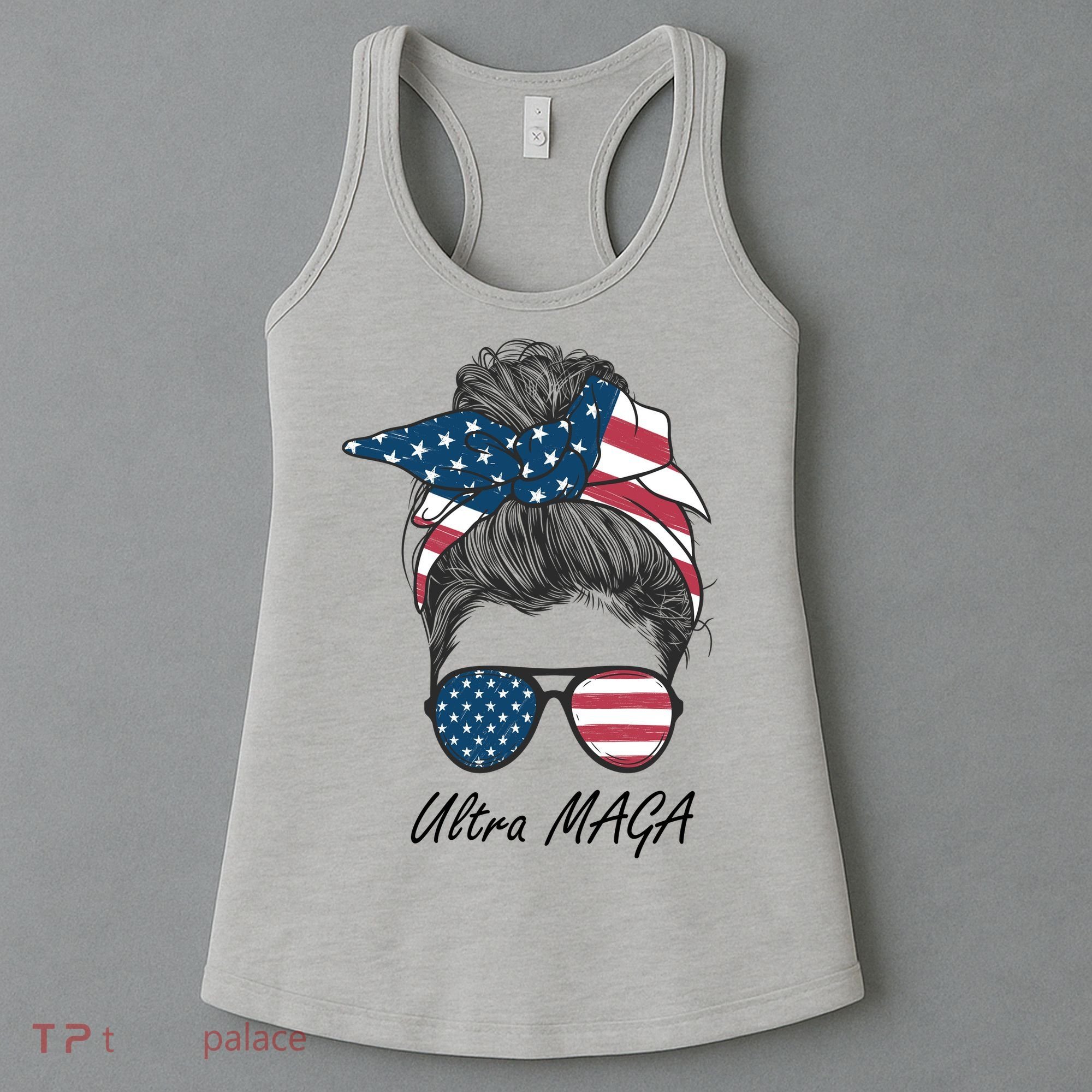 Ultra MAGA Messy Bun Parody Trump 2024 Anti Biden Women's Tank Top