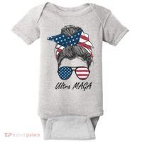 Ultra MAGA Messy Bun Parody Trump 2024 Anti Biden Baby Bodysuit thumb 0