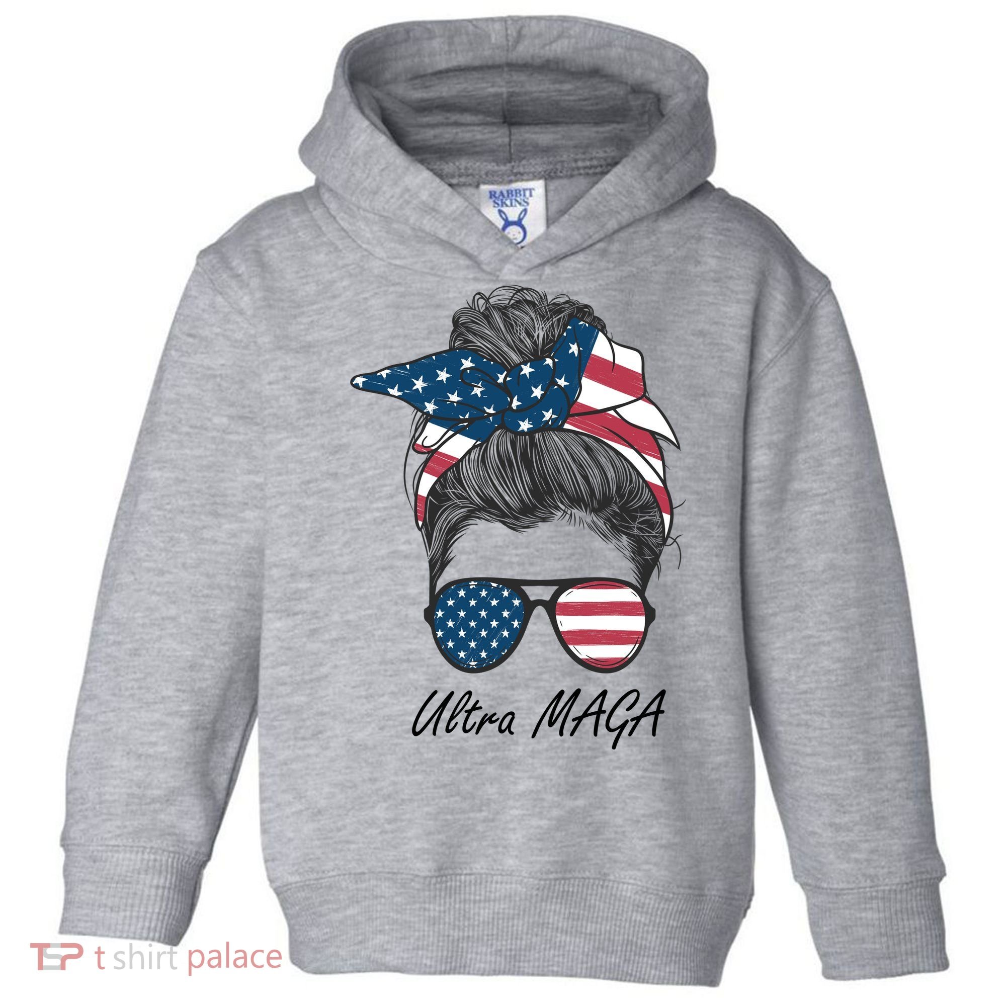 Ultra MAGA Messy Bun Parody Trump 2024 Anti Biden Toddler Hoodie