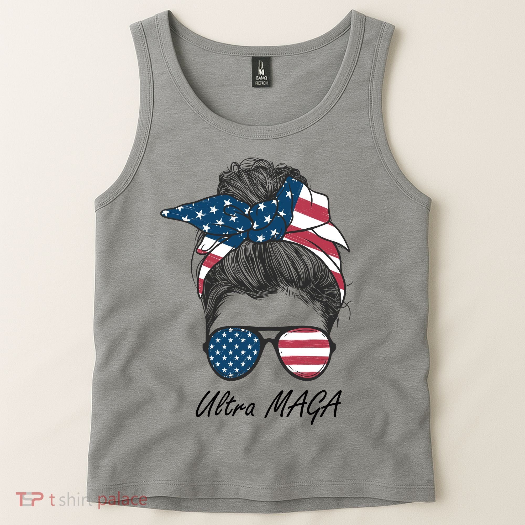 Ultra MAGA Messy Bun Parody Trump 2024 Anti Biden Tank Top