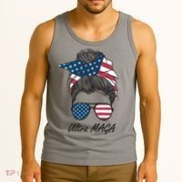 Ultra MAGA Messy Bun Parody Trump 2024 Anti Biden Tank Top thumb 3